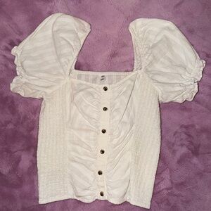 Nordstrom Ivory Puff Sleeve Button-Down Shirt